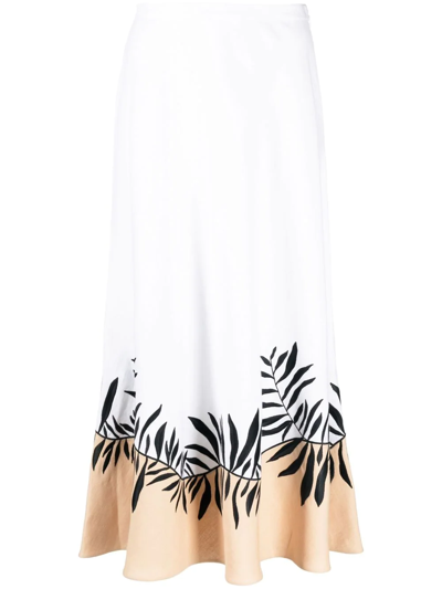 Loro Piana Manny Embroidered Linen Midi Skirt In White, Brown, Black
