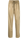 Low Classic Faux Leather Drawstring-fastening Trousers In Khakibeige