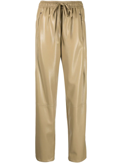 Low Classic Faux Leather Drawstring-fastening Trousers In Beige