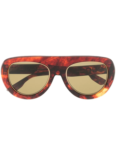 Gucci Pilot-frame Tortoiseshell-effect Sunglasses In Brown