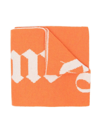 Palm Angels Kids' Intarsia-knit Logo Scarf In Orange