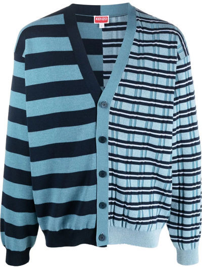 Kenzo Striped Merino Wool Cardigan Sky Blue- Mens