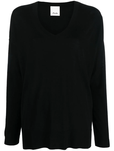 Allude Fine-knit V-neck Jumper In Schwarz