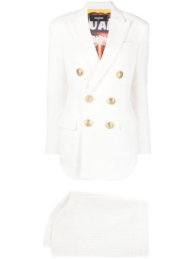 Dsquared2 Fitted Double-breasted Suit Skirt In White