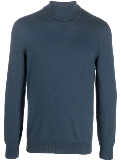 Fedeli Roll-neck Fine-knit Jumper In Blue