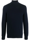 Fedeli Man Navy Blue Turtleneck Cashmere And Silk Pullover In Blue