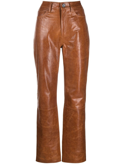 Remain Lynn Leather Straight-leg Trousers In Brown