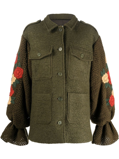 Tu Lizé Knitted-sleeves Oversized Jacket In Green