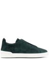 Zegna Triple Stitch Suede Low-top Sneakers In Dark Green