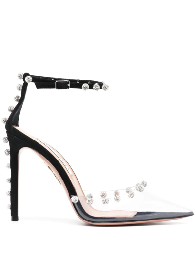 Aquazzura Secrets Plexi Crystal-embellished Leather And Pvc Heeled Courts In Pastel