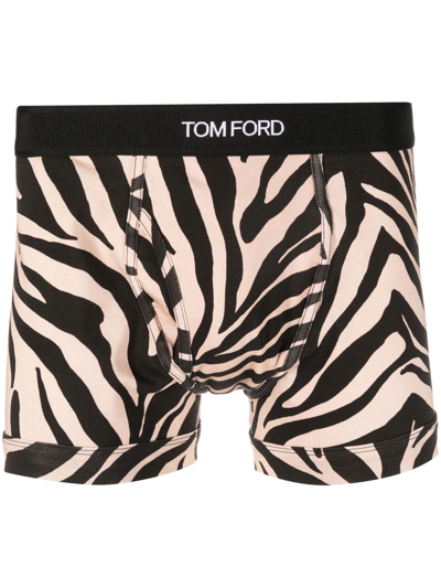 Tom Ford Zebra-print Stretch-cotton Boxer Briefs In Brown