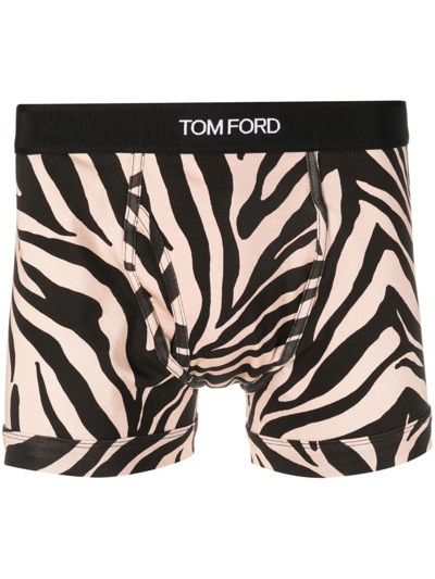 Tom Ford Zebra-print Stretch-cotton Boxer Briefs In Antique Brown