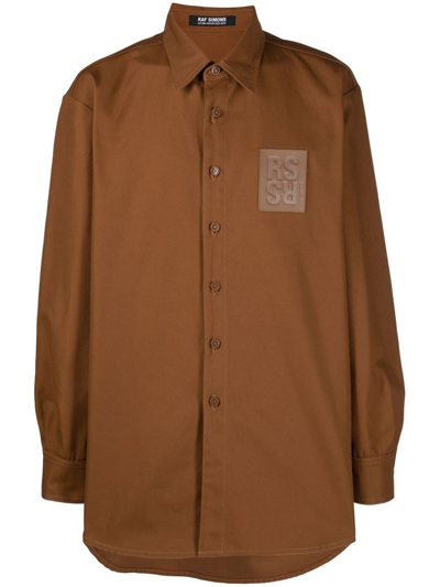 Raf Simons Logo-patch Shirt In Brown