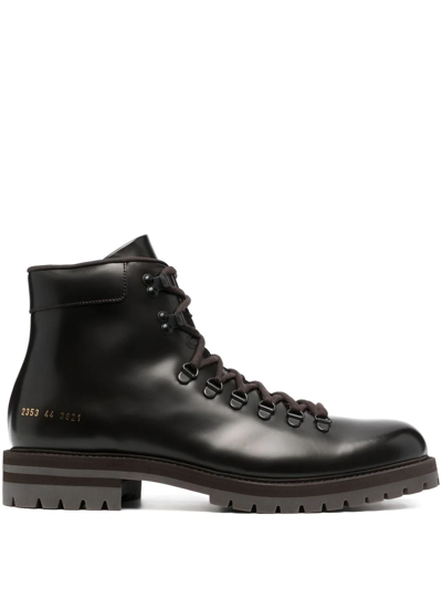 Common Projects Lace-up Leather Ankle Boots In 7547 Black