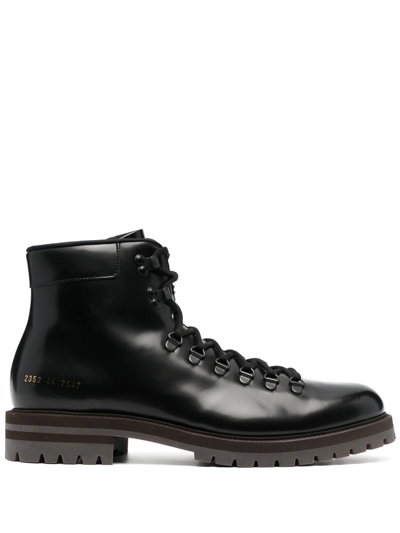 Common Projects Lace-up Leather Ankle Boots In 7547 Black