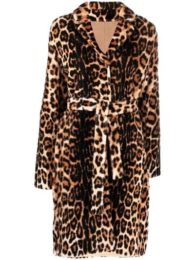 Yves Salomon Reversible Belted Leopard-print Shearling Coat In Brown