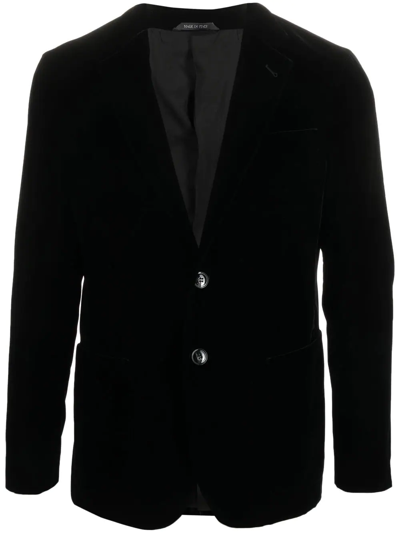 Giorgio Armani Ribbed-knit Single-breasted Blazer In Black