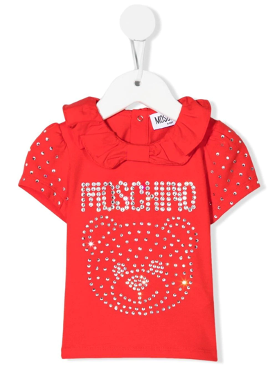 Moschino Babies' Rhinestone-embellished Ruffle T-shirt In Red