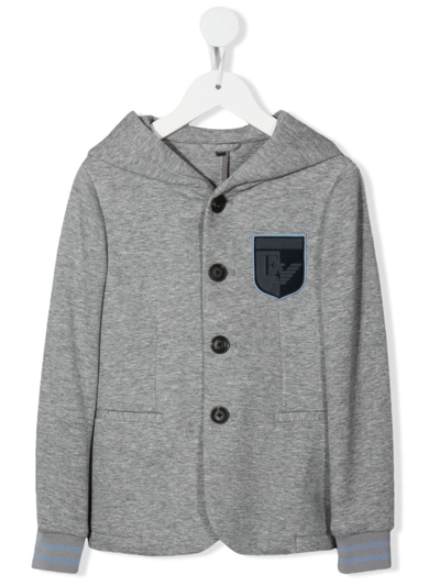 Emporio Armani Kids' Logo-patch Hooded Blazer In Grey