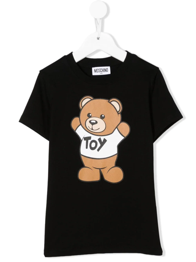 Moschino Kids' Teddy Bear-print Cotton T-shirt In Black