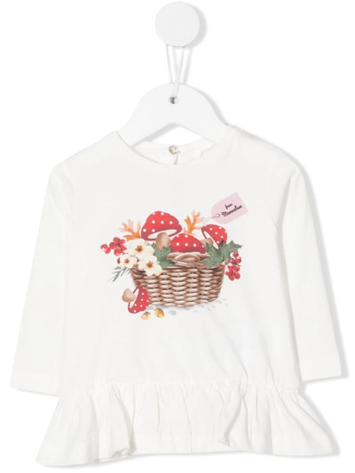 Monnalisa Babies' Long-sleeve Ruffle T-shirt In White