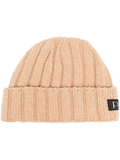 Patou Logo-patch Ribbed Beanie In Beige