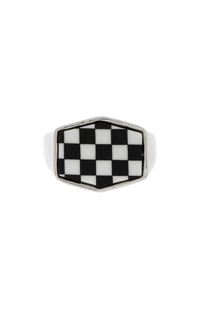 Abound Checkerboard Hexagon Ring In Black- White- Silver