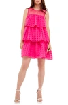 English Factory Grid Pattern Tiered Organza Minidress In Fuchsia