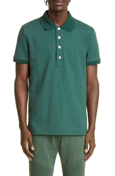 Balmain Logo-embroidered Polo Shirt In Green