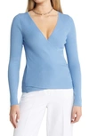Halogen Surplice V-neck Sweater In Blue Lake