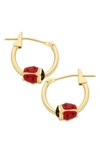 MIGNONETTE MIGNONETTE 14K GOLD LADYBUG HOOP EARRINGS