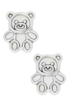 Mignonette Sterling Silver Teddy Bear Stud Earrings In Silver