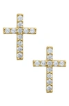 Mignonette 14k Gold & Cubic Zirconia Cross Stud Earrings In Gold