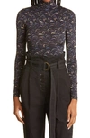 Ulla Johnson Aurelia Printed Stretch-jersey Turtleneck Top In Obsidian