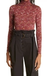 Ulla Johnson Aurelia Printed Stretch-jersey Turtleneck Top In Red