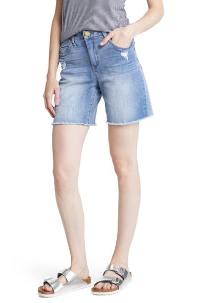 Wit & Wisdom 'ab'solution Frayed High Waist Denim Shorts In Light Blue Vintage