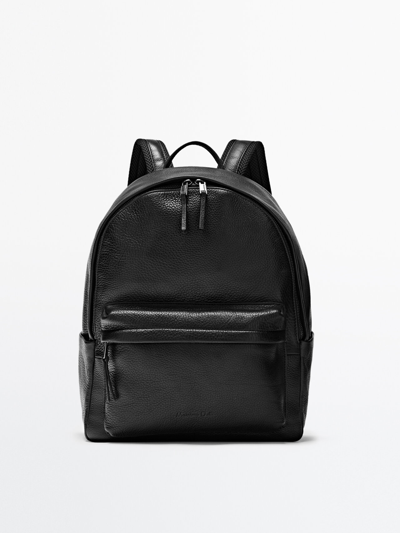 Massimo Dutti Black Montana Leather Backpack