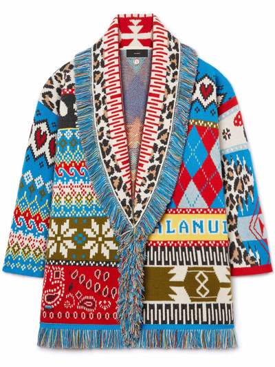 Alanui Oversize Multicolor Cardigan In Wool Cashmere Blend Finishing With Fringes