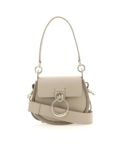 Chloé Tess Logo Embossed Ring Embellished Shoulder Bag In Motty Grey