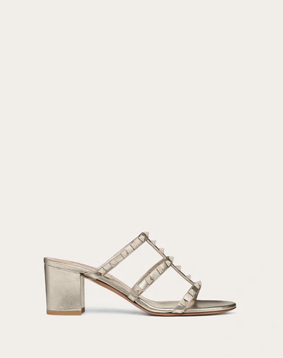 VALENTINO GARAVANI VALENTINO GARAVANI ROCKSTUD METALLIC CALFSKIN LEATHER SLIDE SANDAL 60 MM WOMAN SKIN 36.5