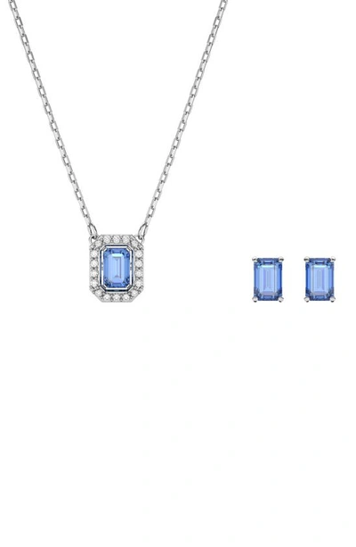 Swarovski Silver-tone Millenia Blue Crystal Stud Earrings & 14-7/8" Pendant Necklace Set