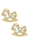 MIGNONETTE MIGNONETTE 14K GOLD & MOTHER-OF-PEARL ROCKING HORSE STUD EARRINGS