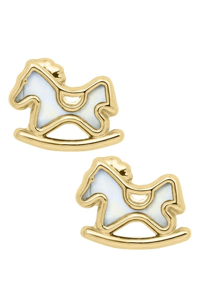 Mignonette Babies'  14k Gold & Mother-of-pearl Rocking Horse Stud Earrings