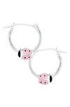 Mignonette Sterling Silver Ladybug Hoop Earrings In Silver