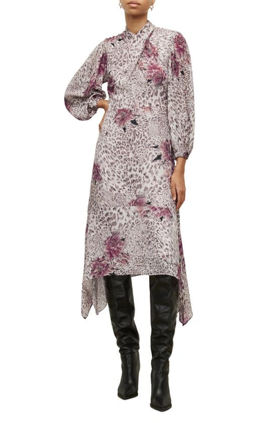Allsaints Floral Long Sleeve Dress In Soft Pink