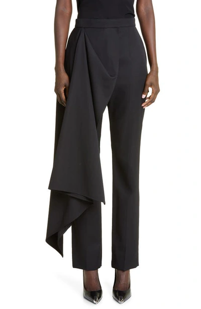 Alexander Mcqueen Draped Wool Grain De Poudre Pants In Black
