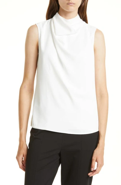 Misook Sleeveless Pleated Crossover Blouse In White