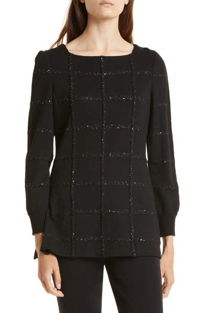 Misook Sequin Grid Sweater In Black