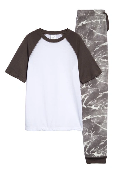 Treasure & Bond Kids' Two-piece Pyjamas In White- Grey Marble