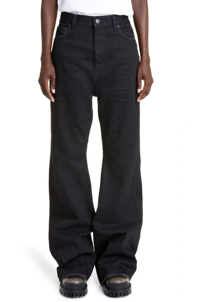 Balenciaga Distressed Cotton Drill Flare Leg Pants In Rubber Black 